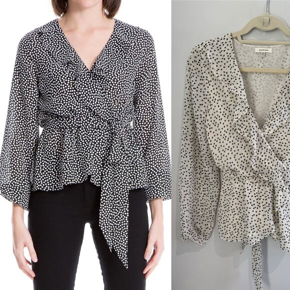 Women's Max Studio Long Sleeve Wrap style Ruffle Front Top, size small - Picture 2 of 16